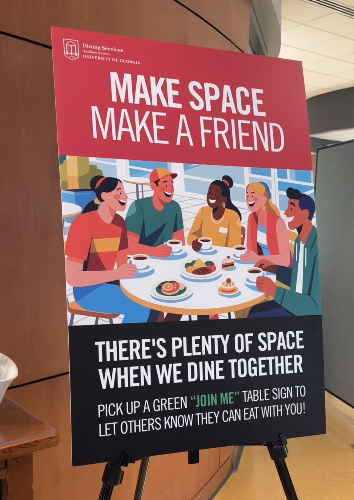 Join Me Initiative sign - Pick up a green "Join Me" table sign to let others know they can eat with you!