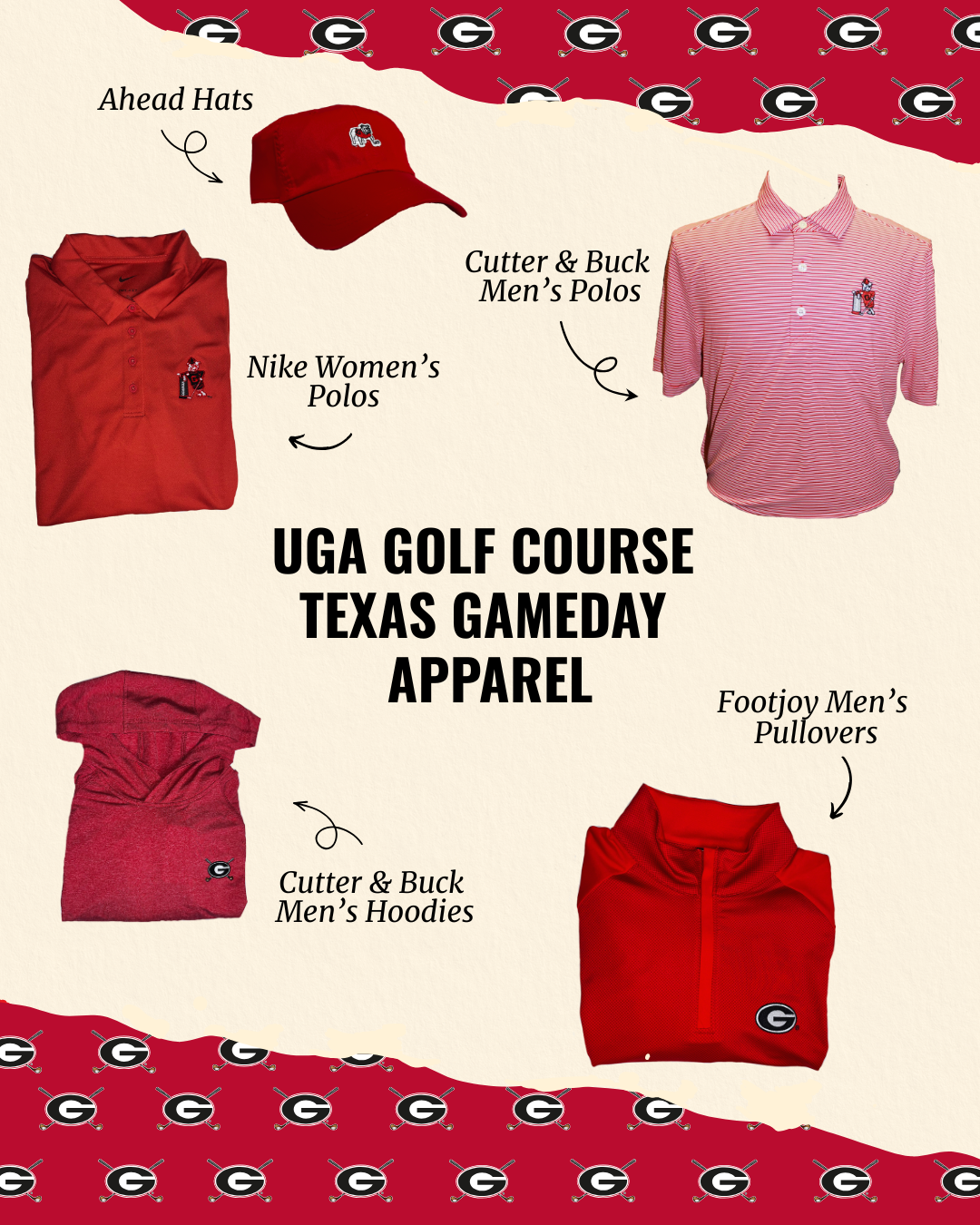 Social media ad for game day golf apparel at the University of Georgia golf course